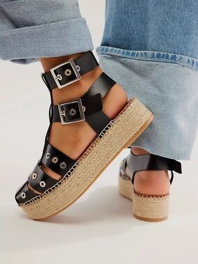 NEW Free People Shoes Gable Gladiator Espadrilles in Black Size 10